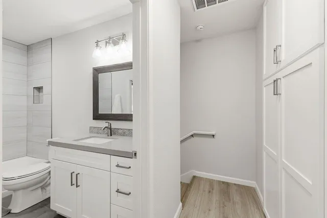 a bathroom with a toilet a sink a bathtub and a mirror