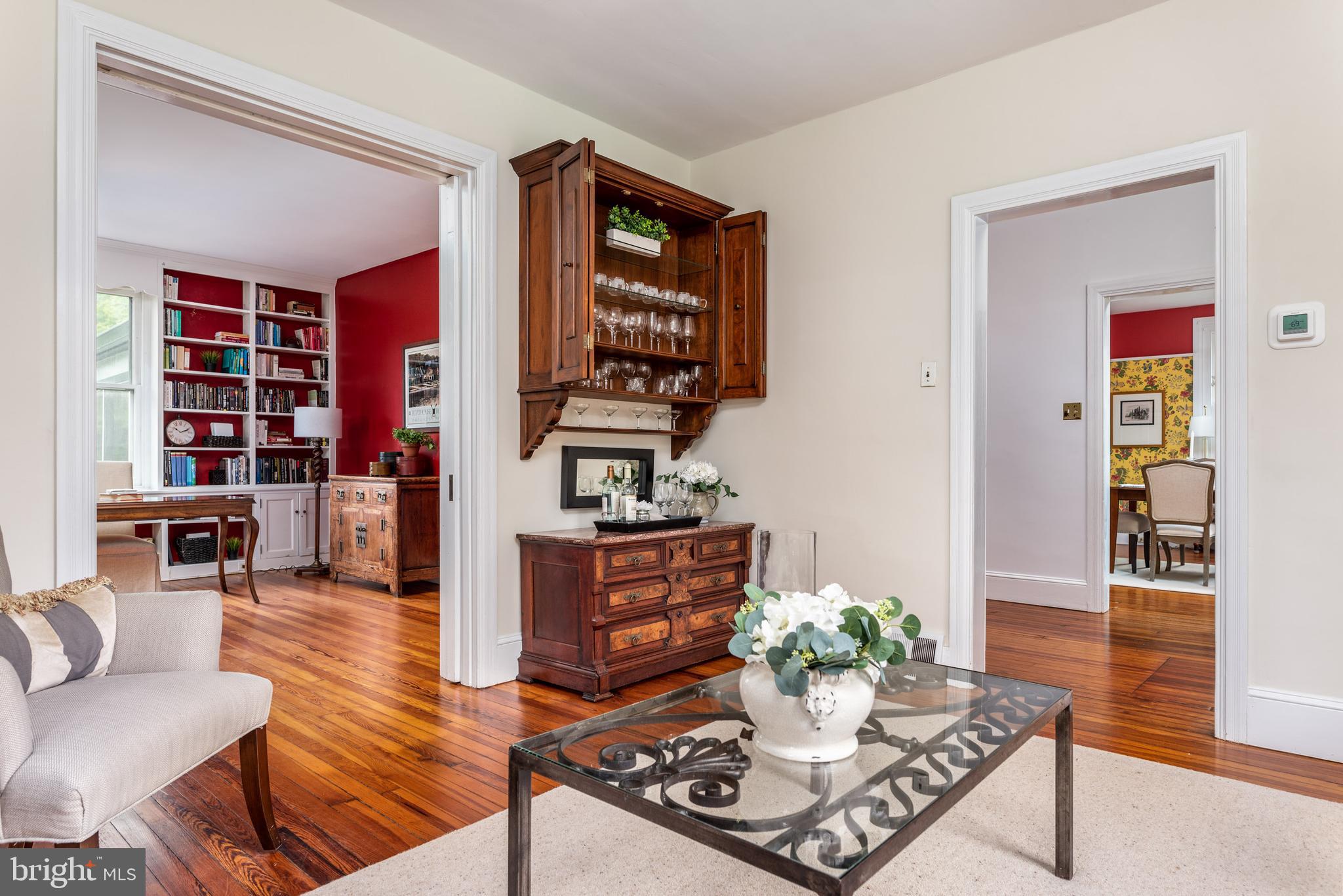 938 Summit Road Narberth, PA 19072 - Photo 10 of 60 Living Room with Pocket Door to Office/Study