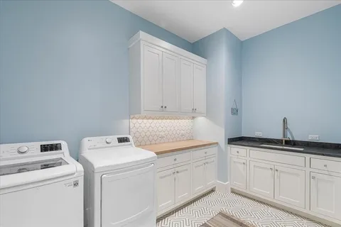a view of cabinets and washer dryer