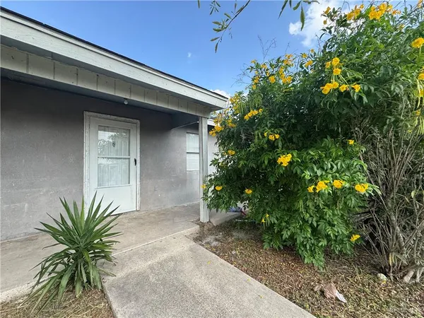 a front view of a house with plants