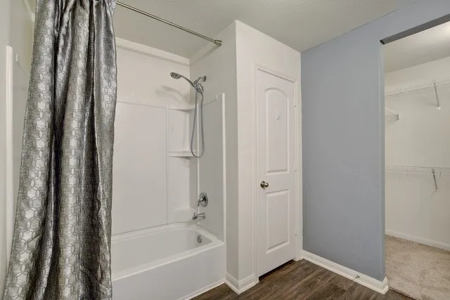 a bathroom with a bathtub