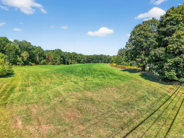 a view of a field with an trees