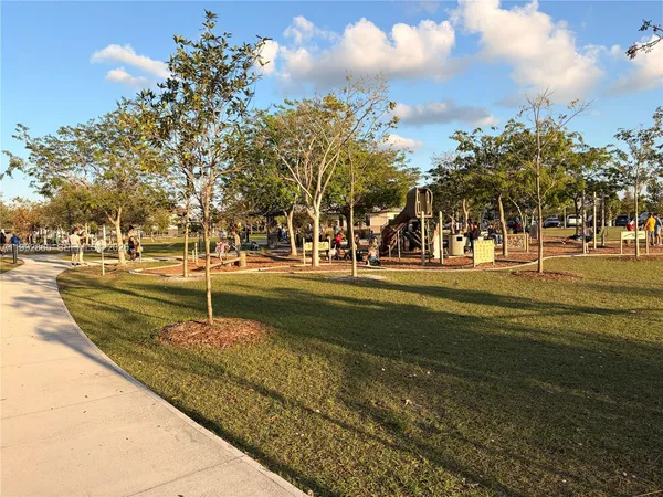 a view of a park with bench