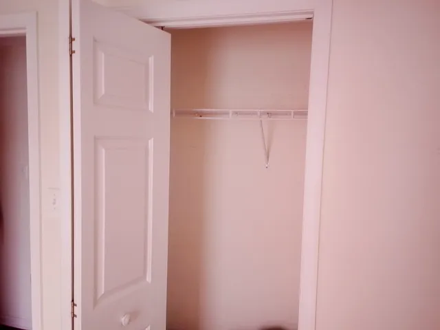 a view of walk in closet with empty racks