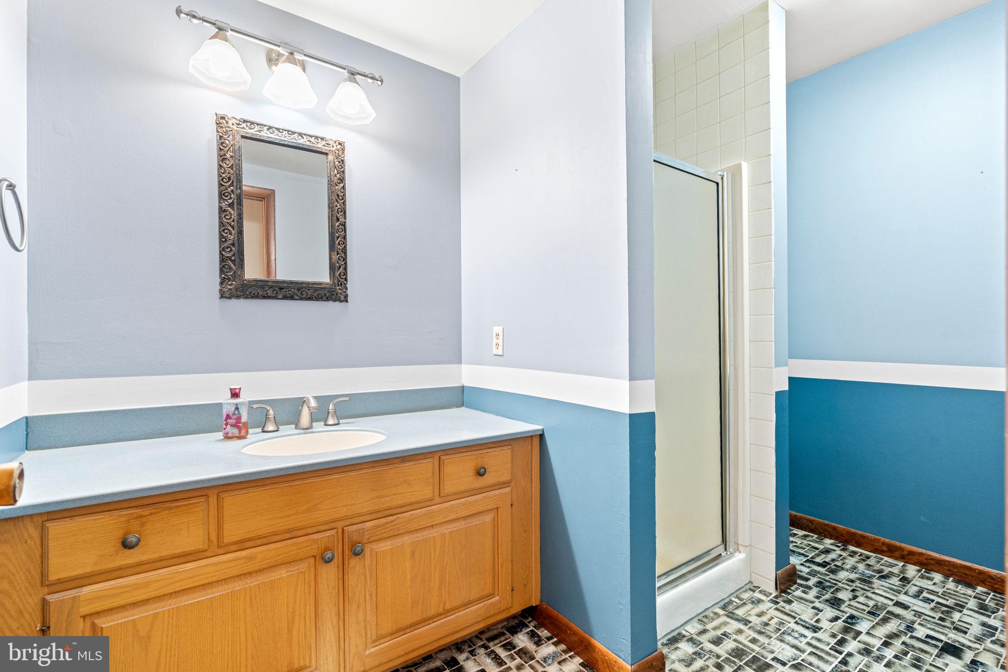 170 Sunset Road Oxford, PA 19363 - Photo 22 of 70 a bathroom with a sink a mirror and a shower