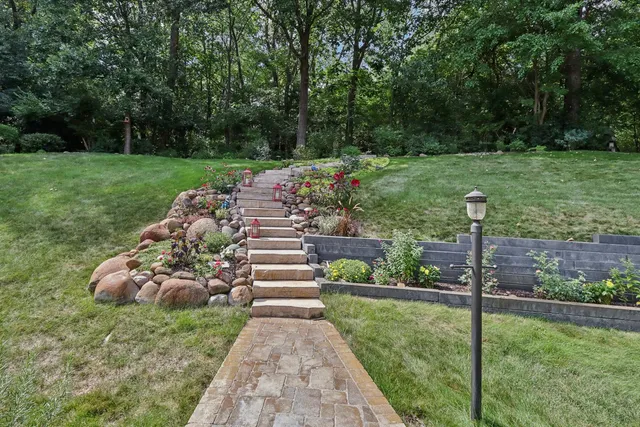 a front view of a garden with plants