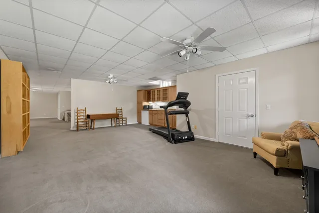 a view of a lake with a park