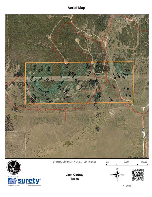 Tbd Nash Road Jacksboro, TX 76458 - Photo 26 of 28 Aerial Map. Displaying topographical features and boundary information for the property
