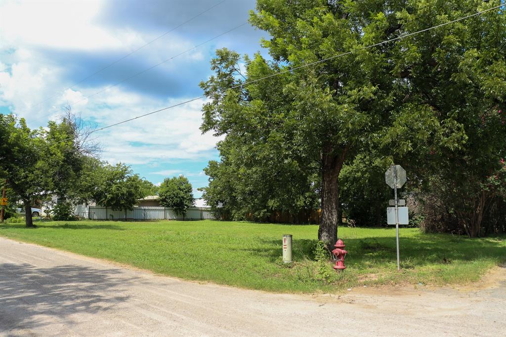 a view of a park with large trees