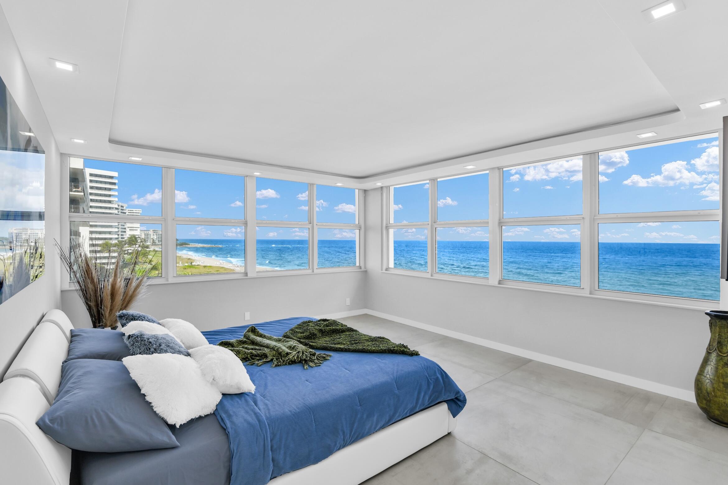 2000 South Ocean Boulevard, Unit 6K Boca Raton, FL 33432 - Photo 21 of 93 a bedroom with furniture and large windows