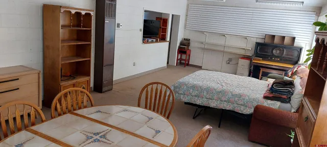 a bedroom with furniture and a window