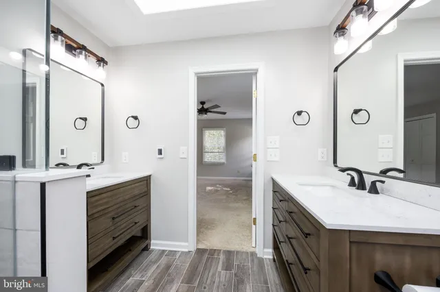 a view of a park with large trees