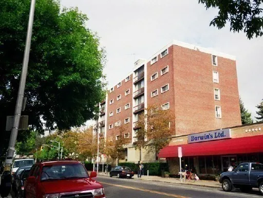 a view of a building and a street view