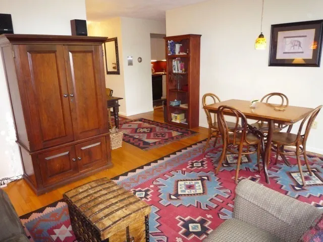 a living room with furniture and a rug