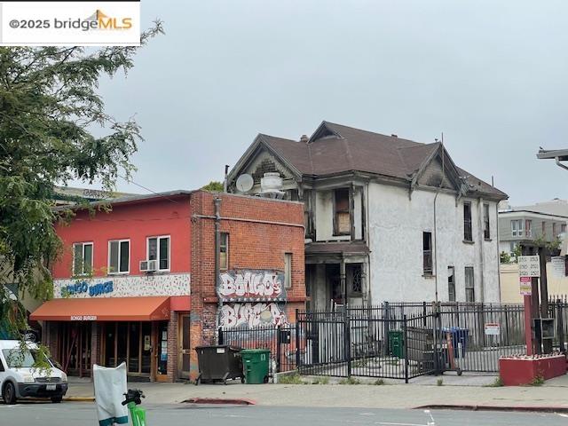 a front view of a building with street