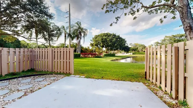 a view of a park with a large trees
