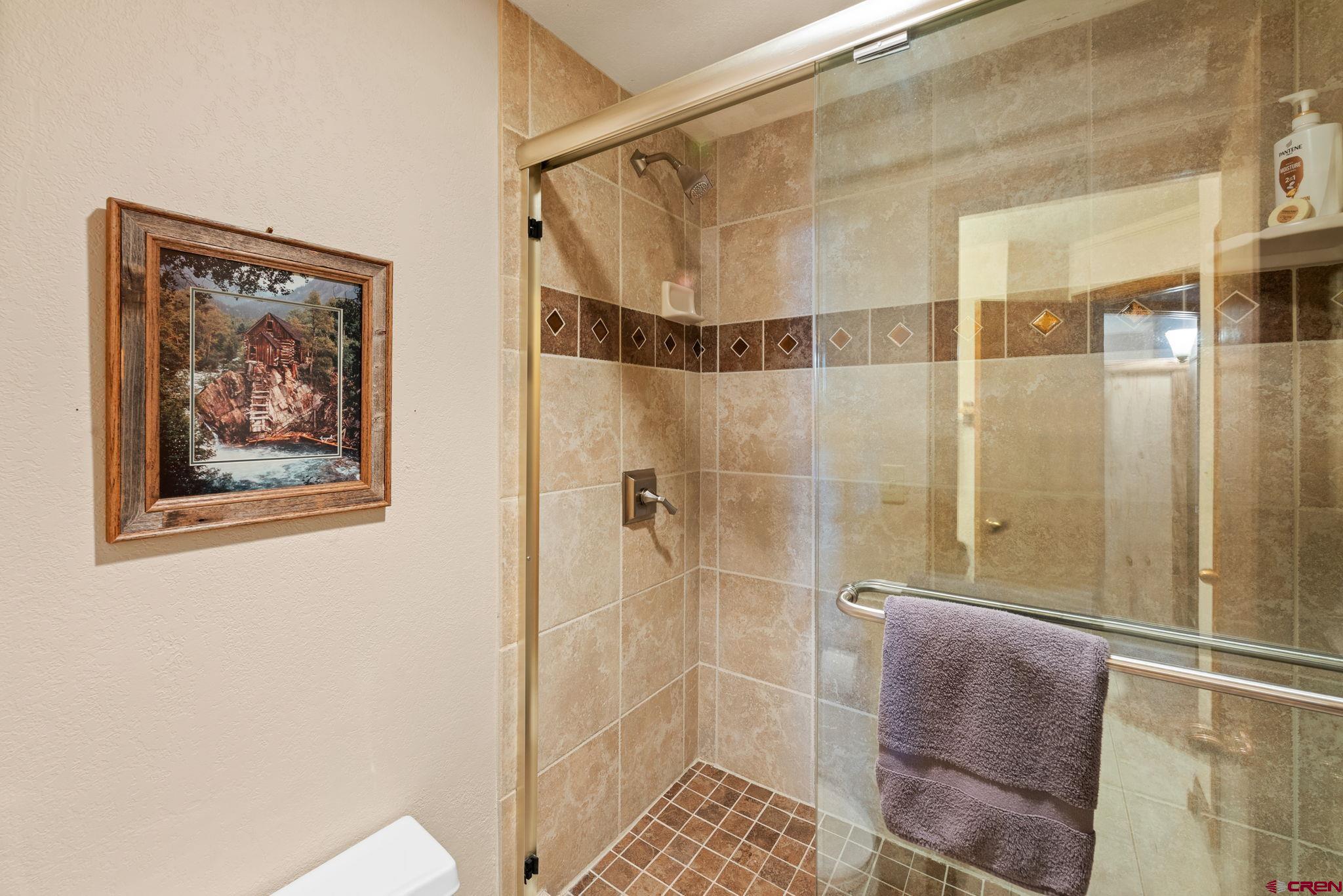 11 Snowmass Road, Unit 638 Crested Butte, CO 81225 - Photo 34 of 41 a bathroom with a shower and a glass door