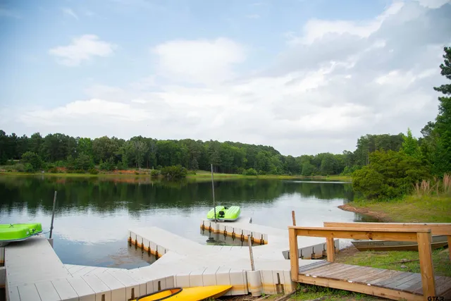 an aerial view of a residential houses with outdoor space and lake view