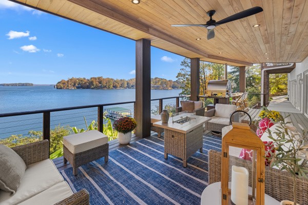 516 Hillandale Road Seneca, SC 29672 - Photo 35 of 50 This covered patio offers an expansive lake view, ideal for serene outdoor enjoyment.