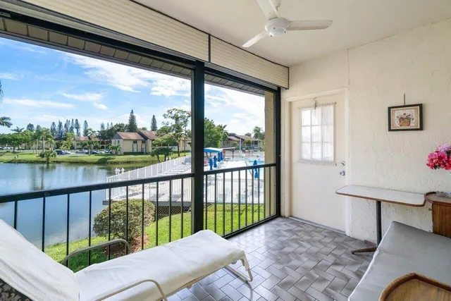 a balcony with a couch