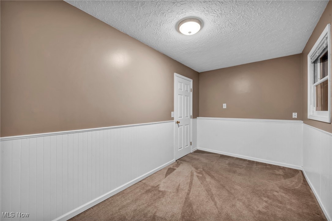 47655 Cooper Foster Park Road Amherst, OH 44001 - Photo 33 of 49 Unfurnished room featuring wainscoting, a textured ceiling, and carpet