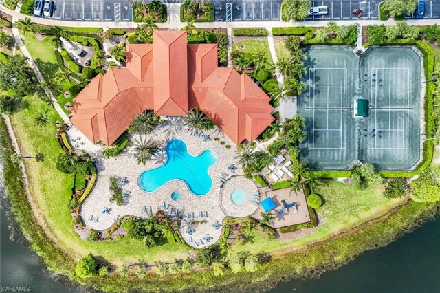 a view of a swimming pool with a garden