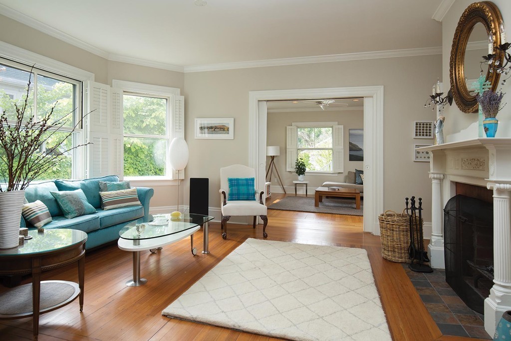 14 Milton Road Brookline, MA 02445 - Photo 3 of 10 a living room with fireplace furniture and a large window