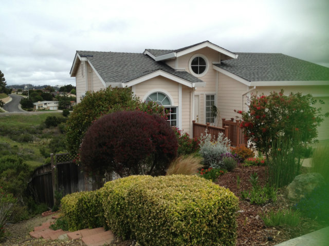 a front view of a house with garden