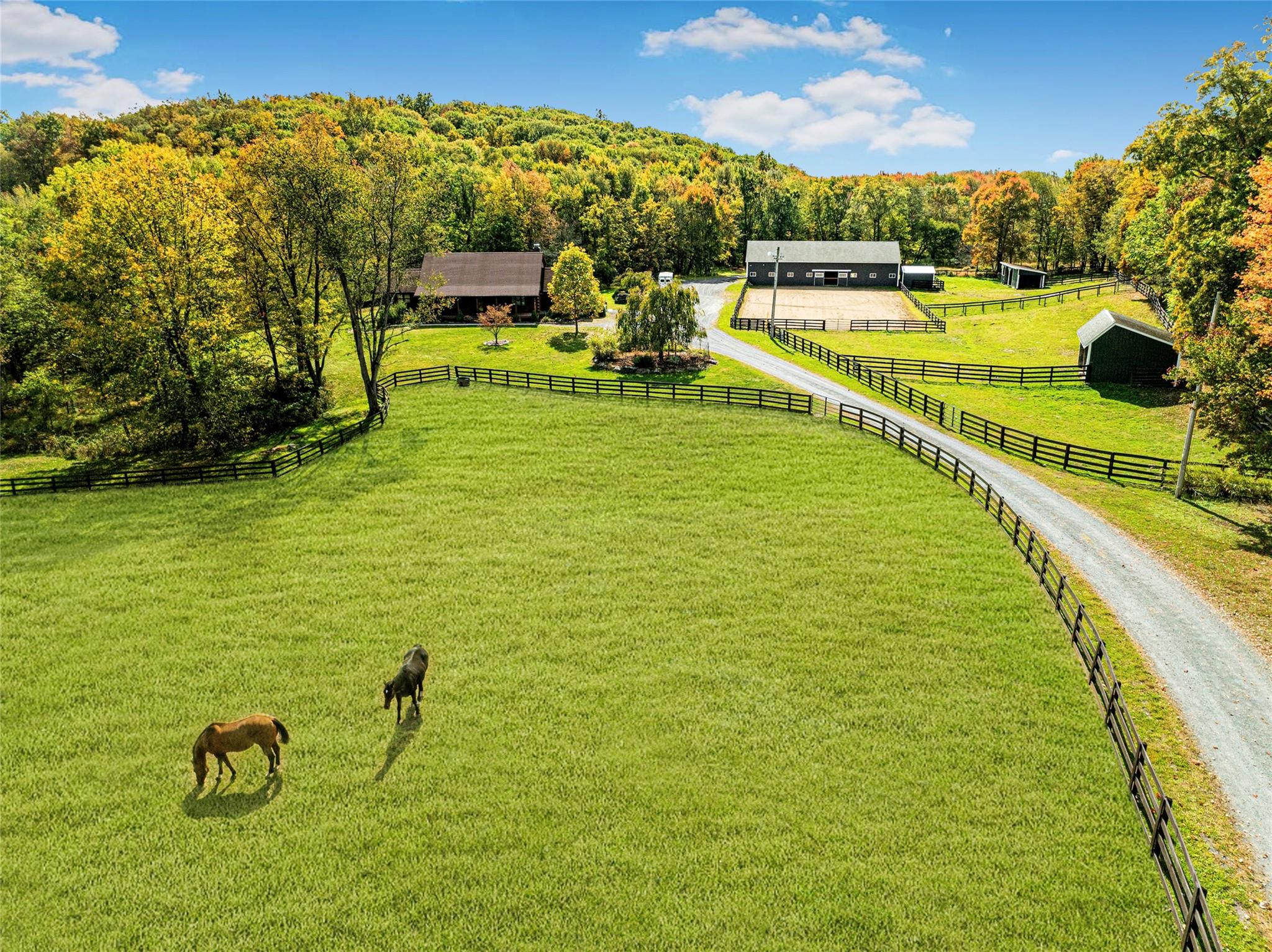 63 Foster Road Middletown, NY 10941 - Photo 1 of 1 View of Paddocks, House, Arena, Barn view, dirt driveway, and fence