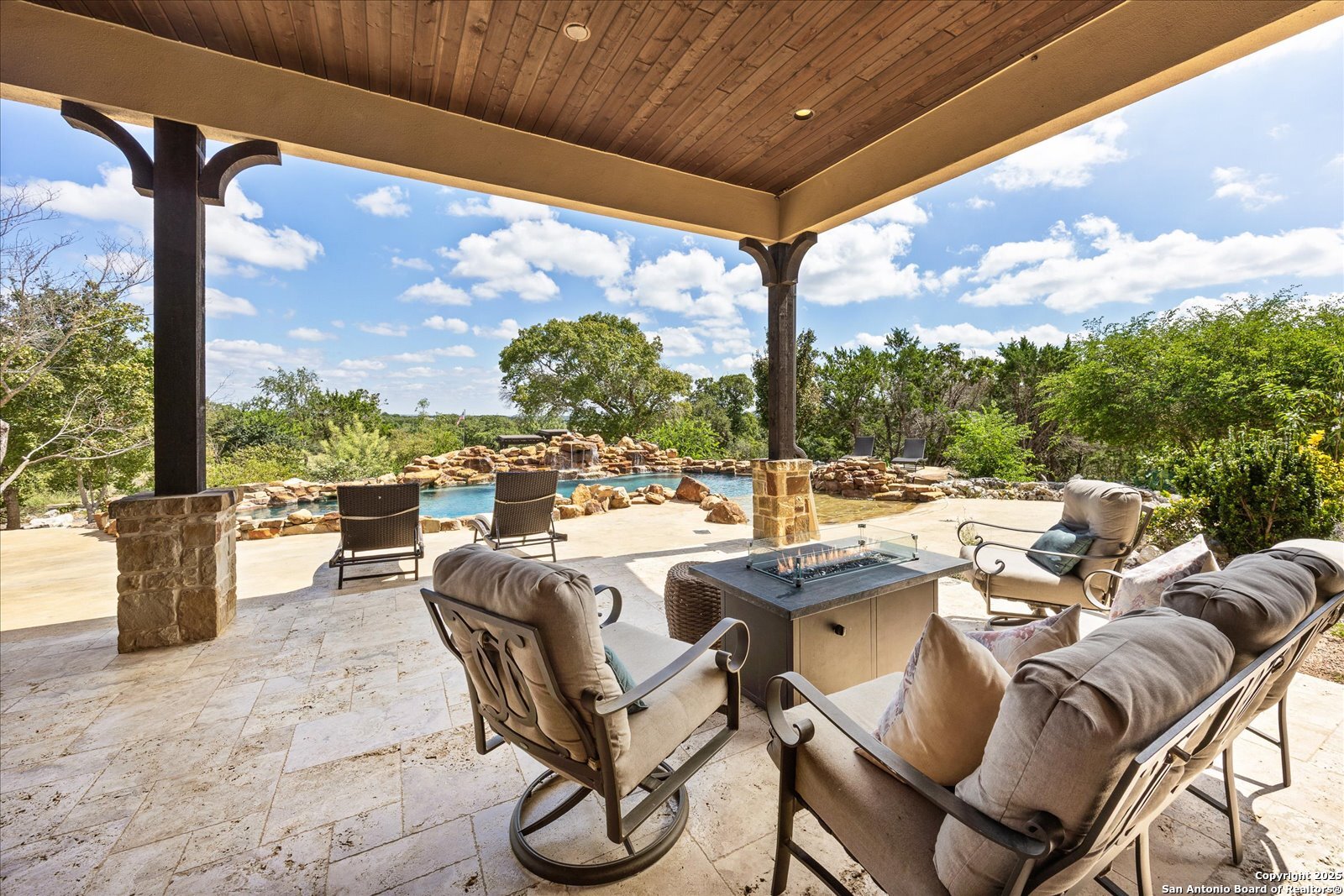 210 Rio Cordillera Boerne, TX 78006 - Photo 57 of 78 a view of a patio with a dining table and chairs