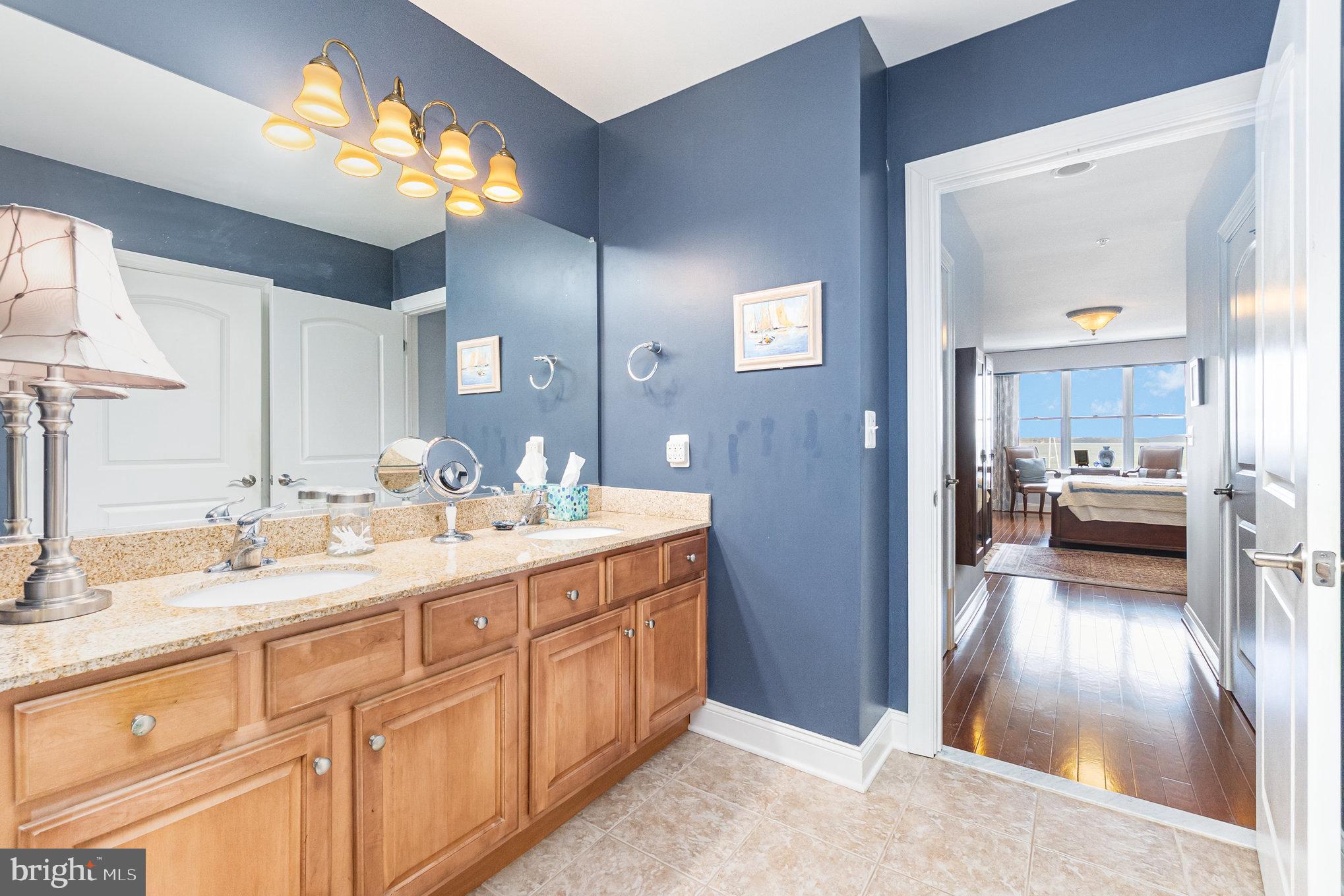605 Concord Street, Unit 3E Havre de Grace, MD 21078 - Photo 22 of 59 a bathroom with a double vanity sink and a mirror
