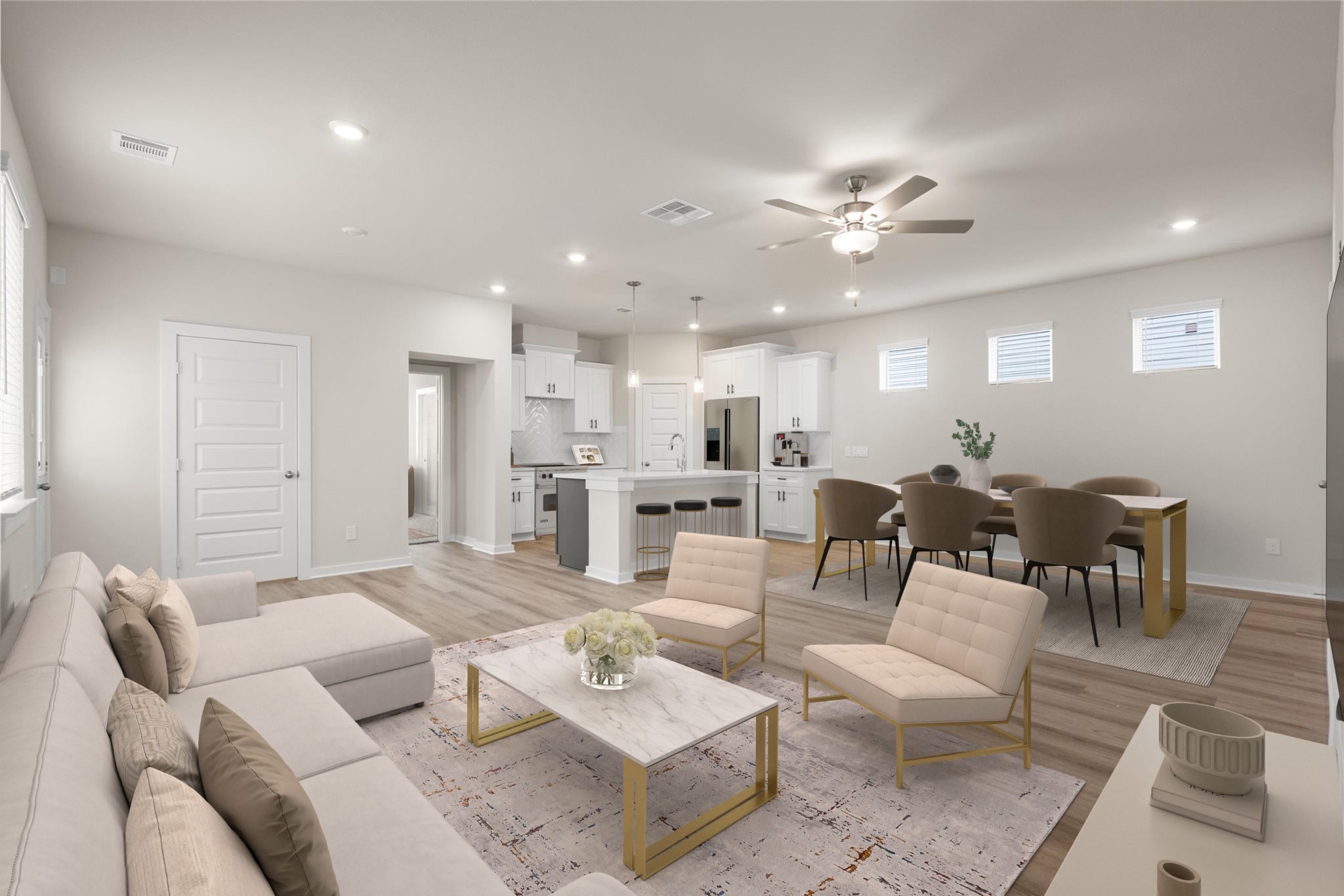 1222 Elsinore Drive Rosharon, TX 77583 - Photo 6 of 25 Living room, dining combo, ready for family dinners and family gatherings.
This image has been virtually staged.