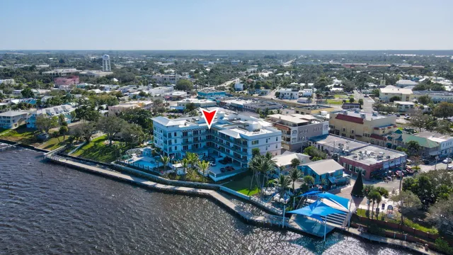 an aerial view of a house with a outdoor space