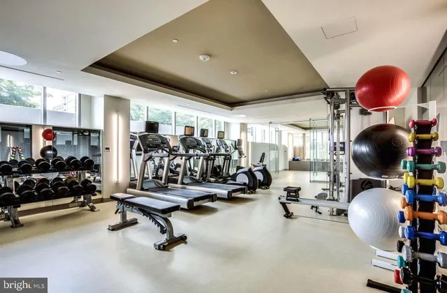 a view of a room with gym equipment