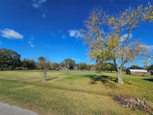 a view of a field with an trees