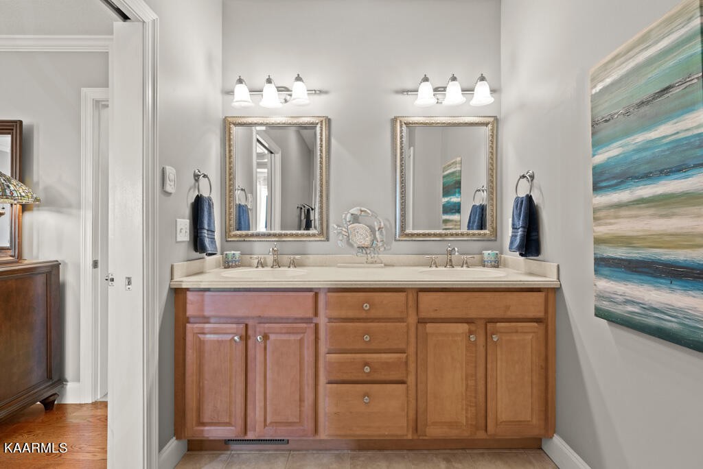 2582 Meadow Road West Greenback, TN 37742 - Photo 20 of 60 a bathroom with a double vanity sink and a mirror