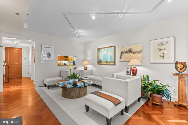 a living room with furniture potted plant and a window