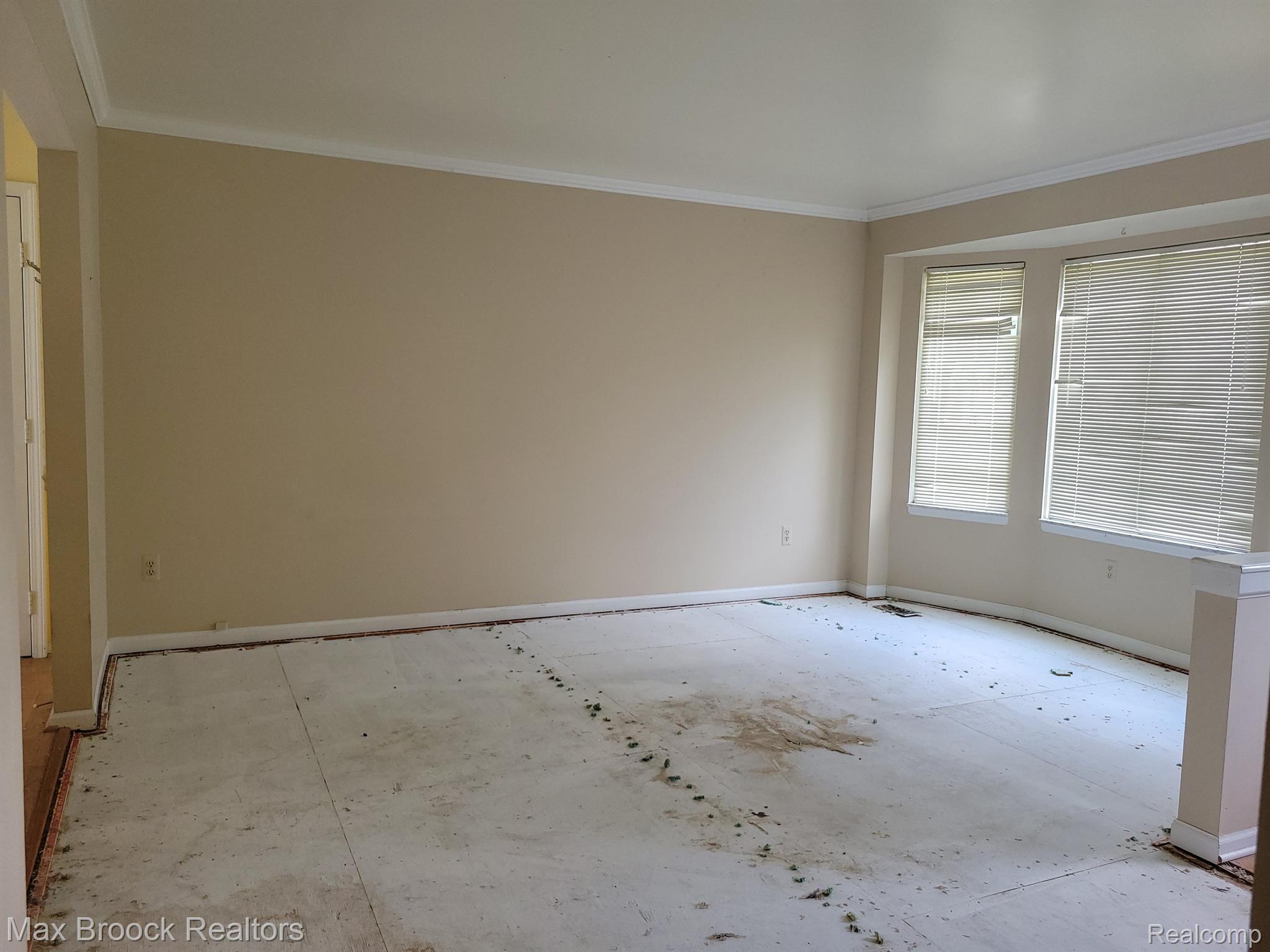 Living room with subfloor exposed