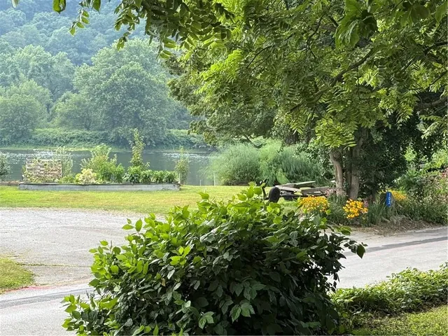 a view of a swimming pool and a yard