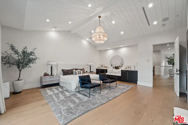 a living room with furniture potted plant and a chandelier