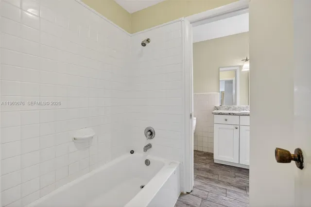 a bathroom with a bathtub