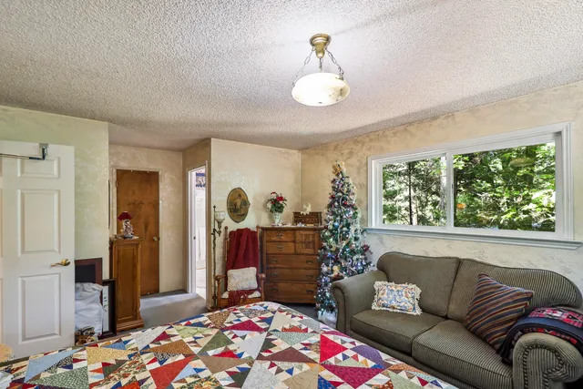 a bed room with a bed and a dresser