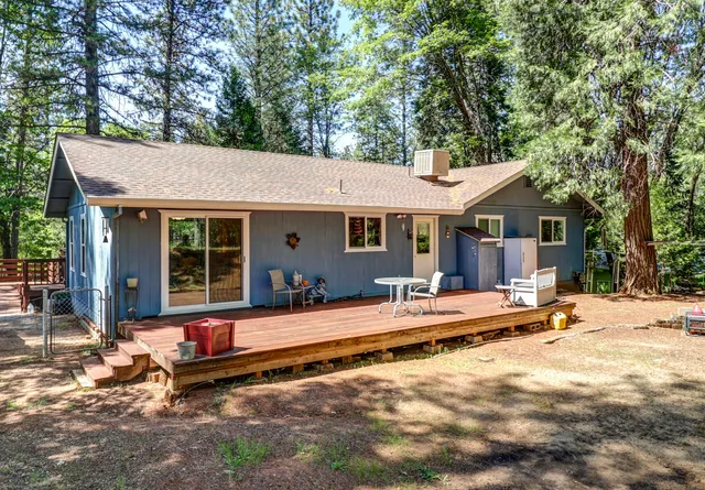 a view of a wooden floor with a yard