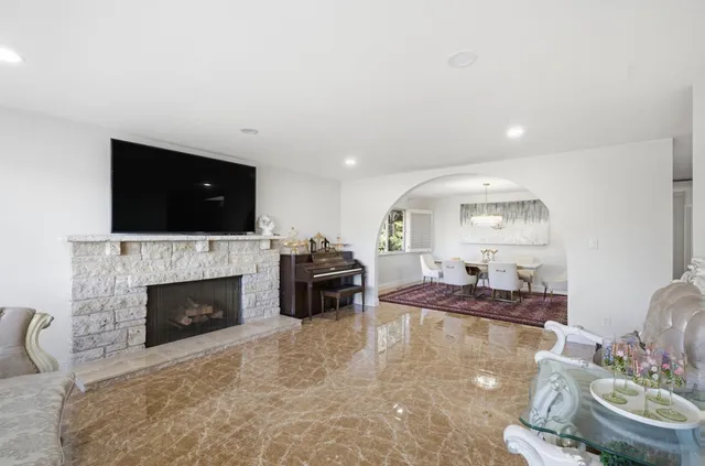 a view of a patio with swimming pool table and chairs