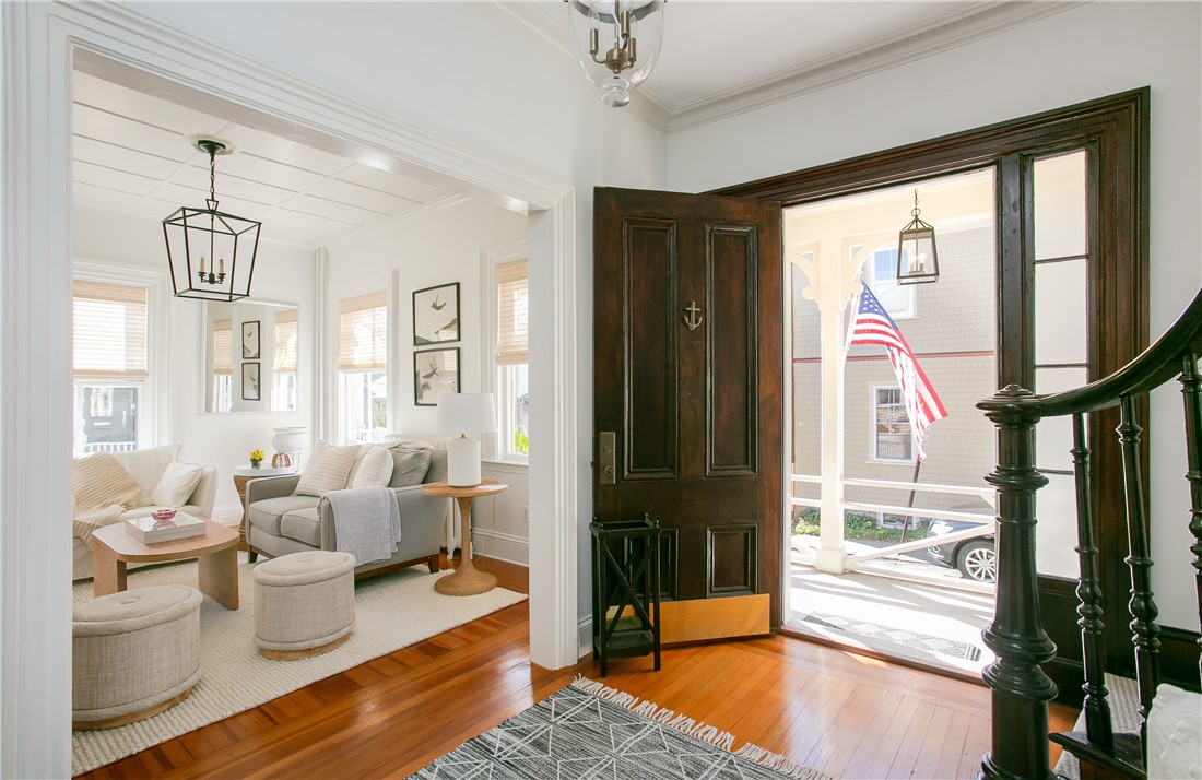 46 Corne Street Newport, RI 02840 - Photo 5 of 36 View from foyer into living room and out to front porch
