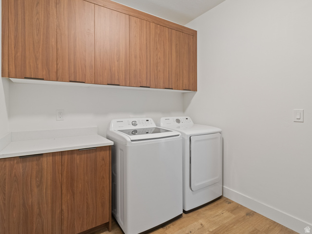 130 East 7085th South, Unit 3 Midvale, UT 84047 - Photo 19 of 30 Laundry area with light wood-type flooring, separate washer and dryer, and cabinet space
