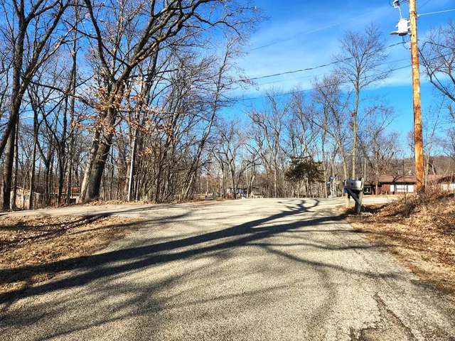 a view of a yard with snow on the road