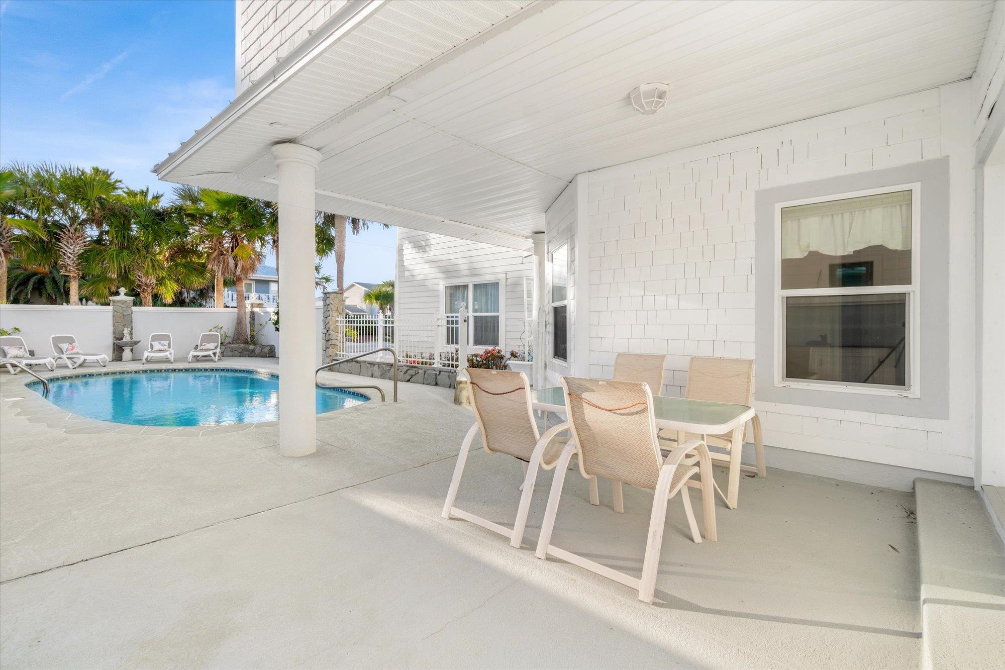 5042 Atlantic View St. Augustine, FL 32080 - Photo 43 of 72 View of pool with a patio area, a fenced backyard, and outdoor dining area