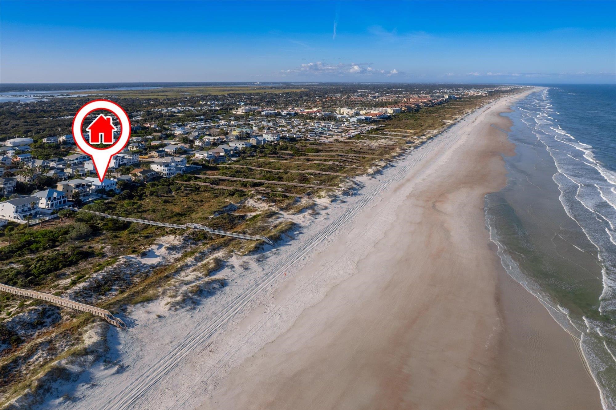 5042 Atlantic View St. Augustine, FL 32080 - Photo 68 of 72 Aerial view of property and surrounding area with waterfront with a beach
