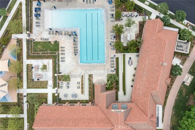 aerial view of a house with a garden
